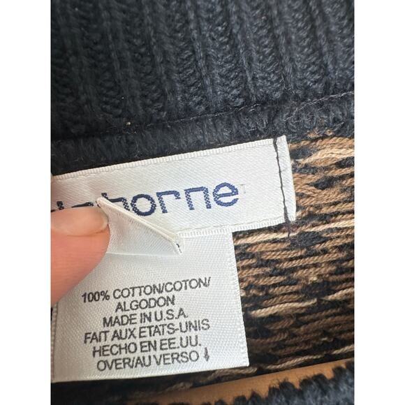 Claiborne Vintage 100% Cotton Diamond Printed Pattern Crewneck Sweater - Size L - Picture 4 of 9